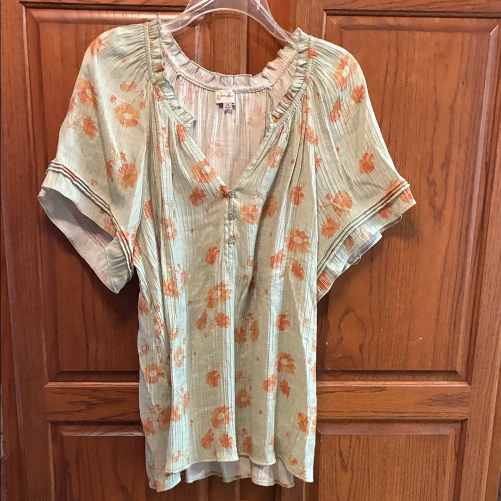 Wonderly Green and Orange Floral Blouse size XXL
